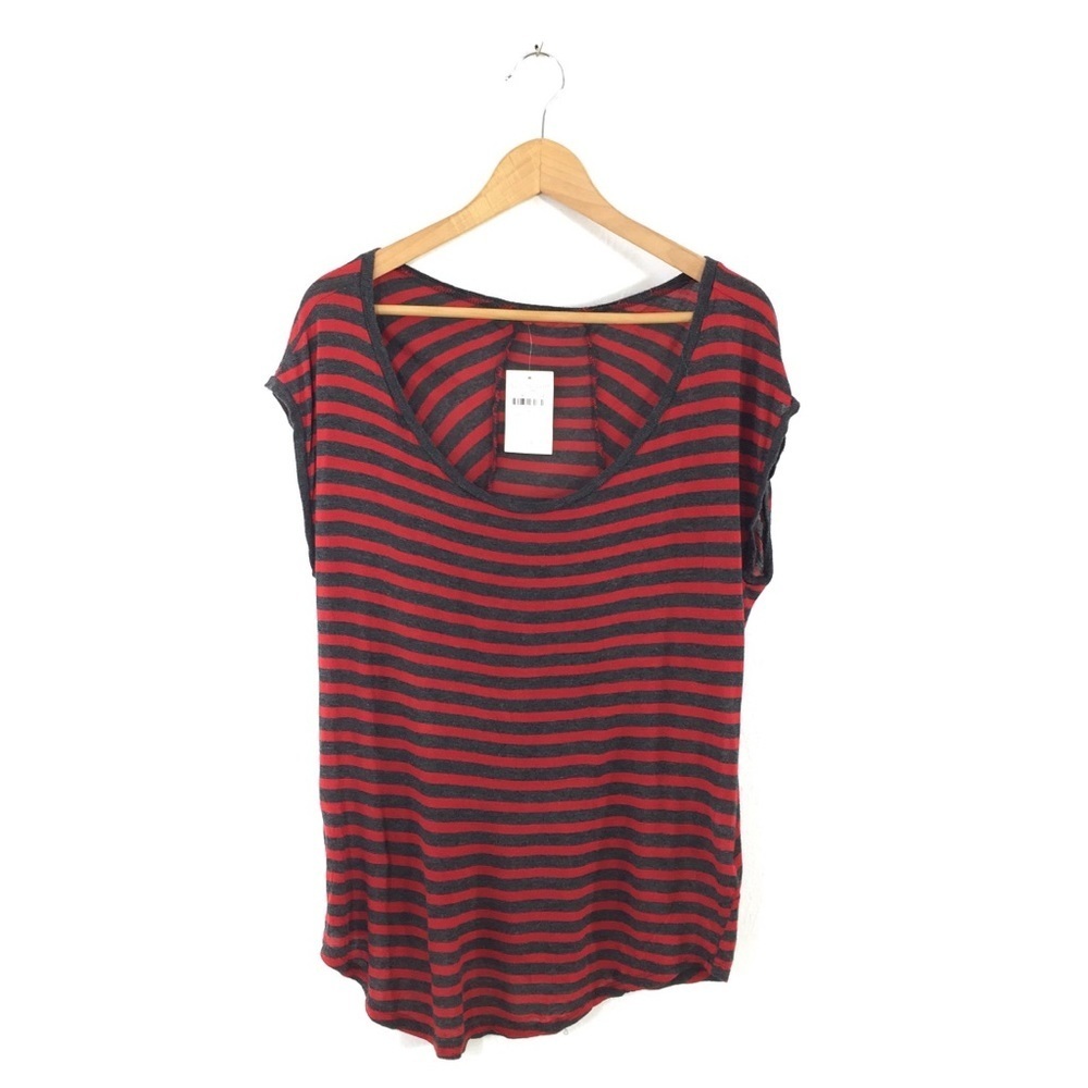 Anthro Bordeaux Red Gray Striped Jersey Top S